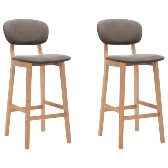 lot de 2 chaises de bar - fauteuil de bar - taupe tissu - pieds en bois de hêtre massif - repose-pied intégré