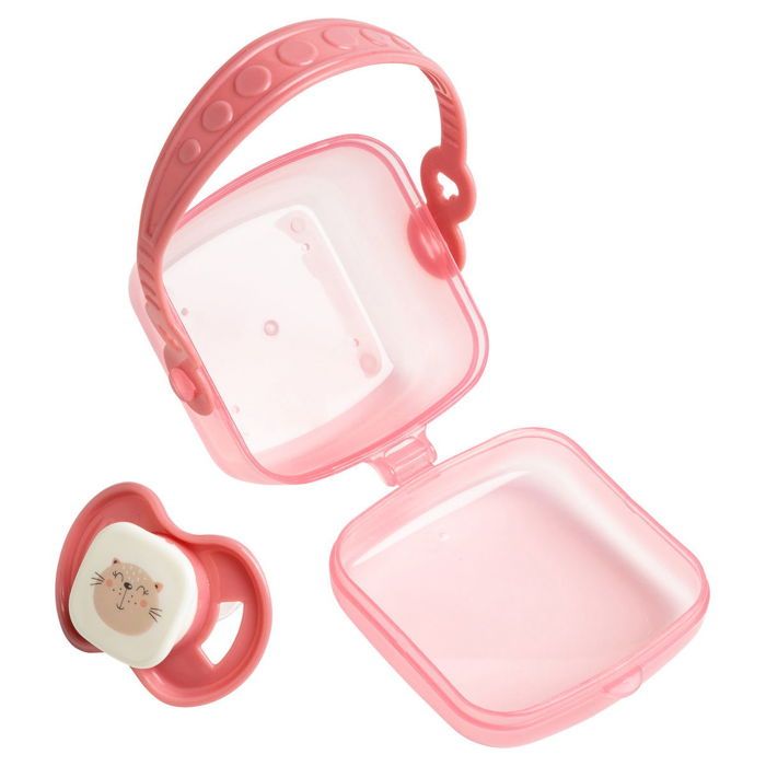 Babycalin - Tétine 3 mois Chat Rose - Sucette avec boite de rangement