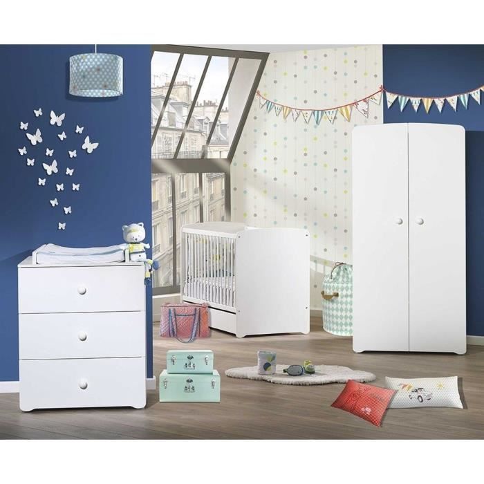 Chambre bébé trio Basic boule: Lit 120x60 commode à langer et armoire Babyprice