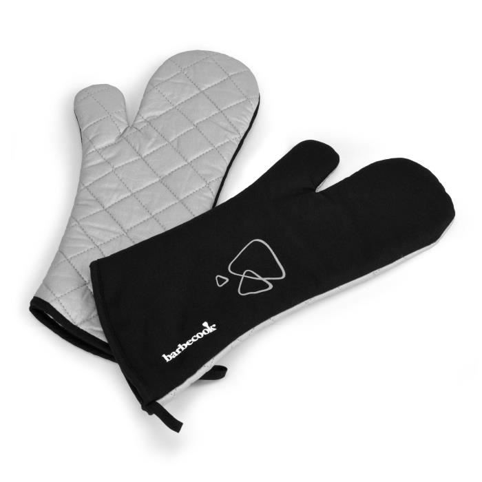 Paire de gants longs noirs BARBECOOK- Coton avec doublure en aluminium - 40 cm - Noir