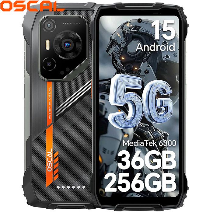 OSCAL PILOT 3 - Smartphone 5G incassable 678 36Go (12+24Go)/256Go + SD 2To 50MP 7500mAh NFC Face ID - Noir