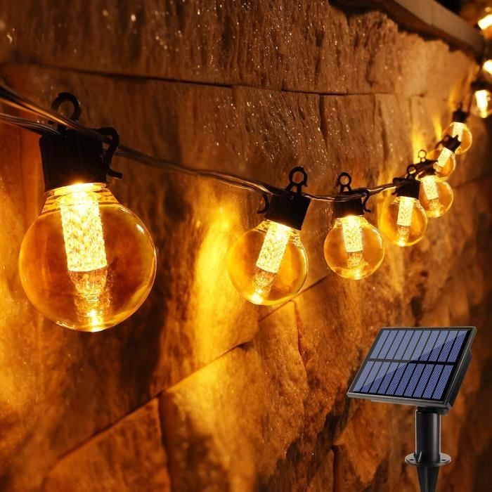 Guirlande lumineuse extérieure solaire 13M guirlande guinguette 11 ampoules  + 100 LED