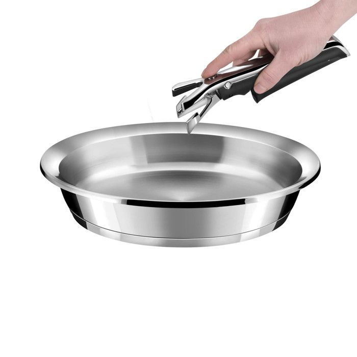 Ycône - Poêle 24 cm inox finition miroir avec poignée amovible