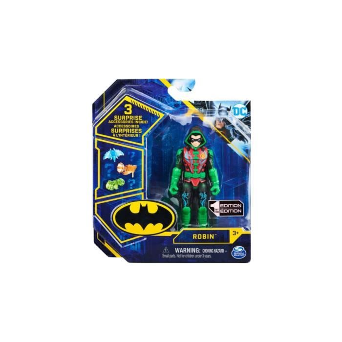 Coffret Figurine Robin 10 cm Tenue Vert Et Noire Avec 3 Accessoires DC Personnage Super Heros Jouet garcon