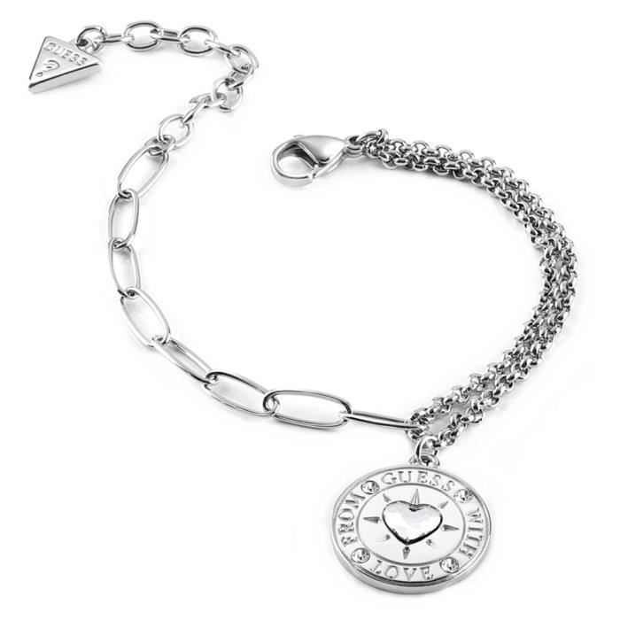 Bracelet GUESS GUESS With Love De UBB70000-S rhodium coeur en acier inoxydable plaqué monnaie Swarovski