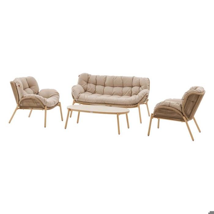 Salon de jardin Meloane taupe 5 places en polyester et acier - Hespéride Salon de jardin Meloane taupe 5 places en polyester et acier - Hespéride