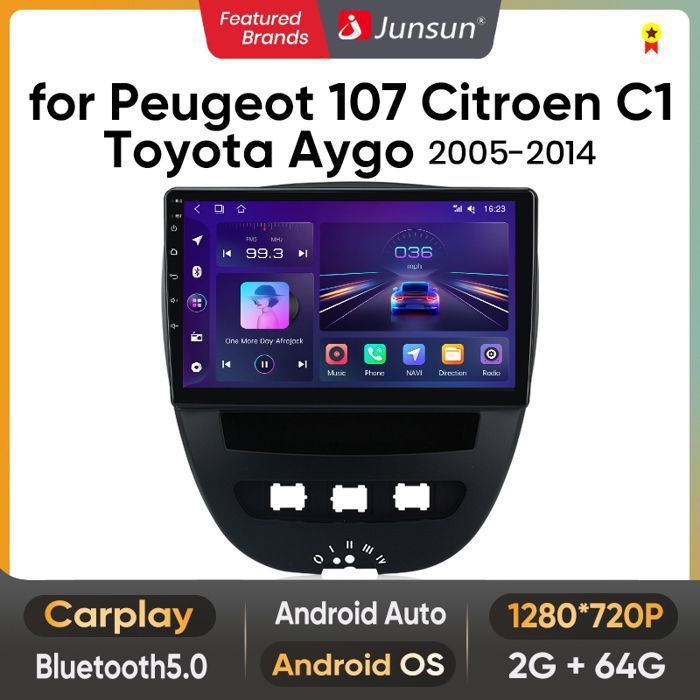 Junsun Autoradio Android 13 Carplay voiture Bluetooth pour Peugeot 107 ...