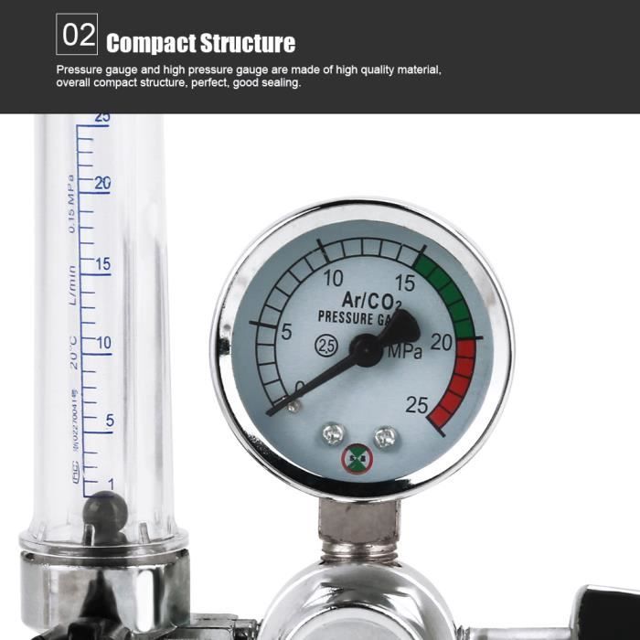 Débitmètre De Gaz 0-25L Pour Soudage MIG/TIG - Double échelle Argon Et CO2, Boîtier ABS
