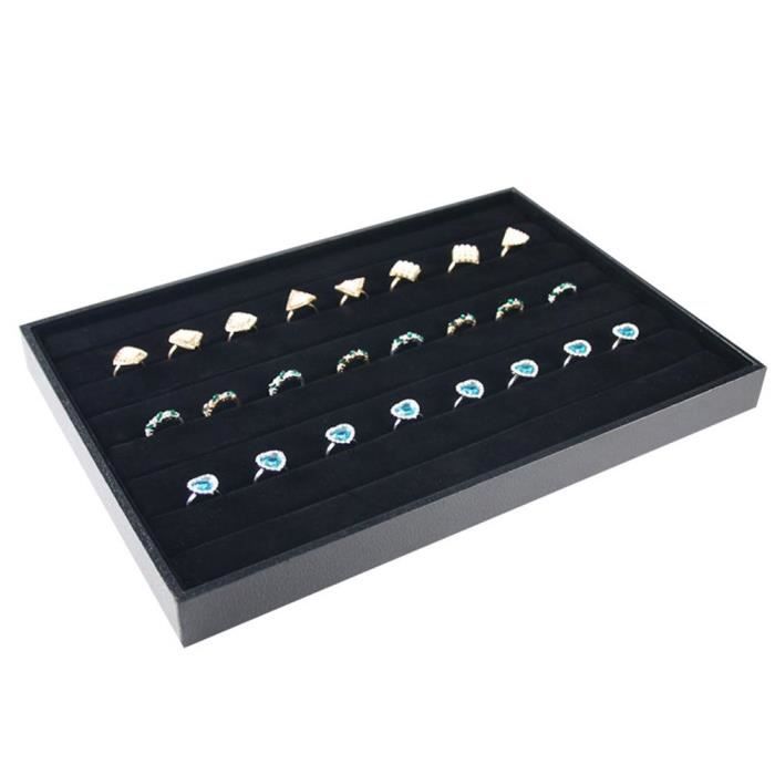 Présentoir à Bijoux En Suédine Noire - Plateau Avec 12 Fentes Pour Bagues Et Boucles D'oreilles, Rangement Anti-poussière Pour Coiffeuse Ou Boutique