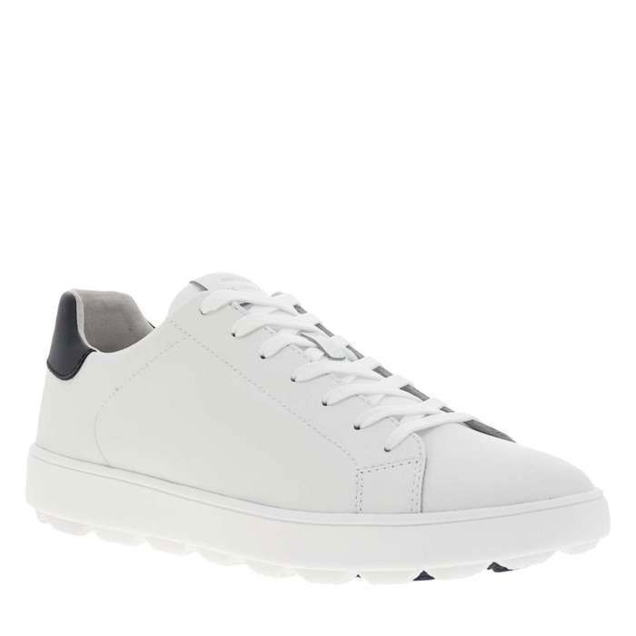 Geox Baskets basses tennis en cuir blanches et marine avec des lacets plats