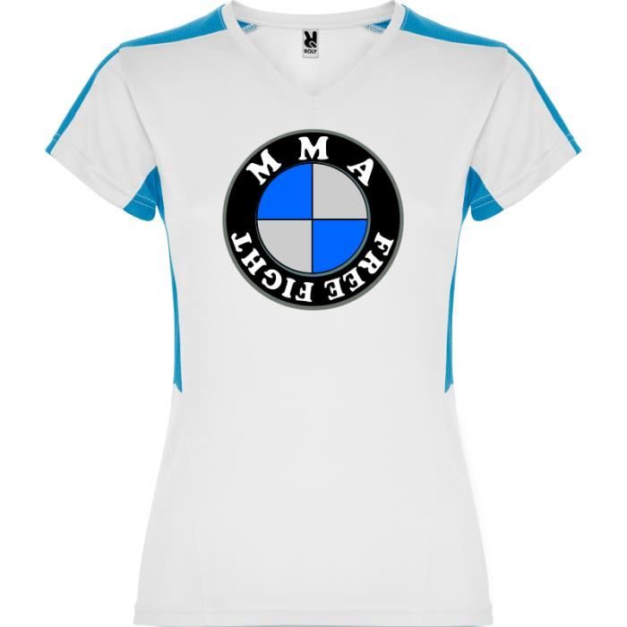 t-shirt femme mma free fight bmw - tee shirt bleu & blanc sport mix martial arts