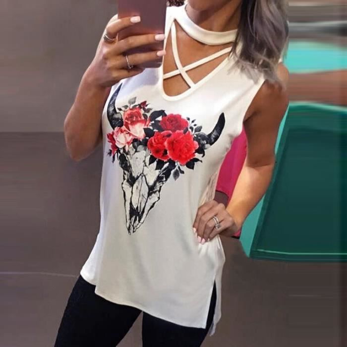 Chemisier Sans Manches Imprimé Fleurs Blanches - Taille 40 - Bodyflirt - Polyester Léger