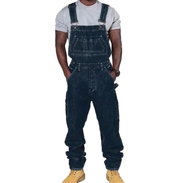 Minetom Salopette en Denim Homme Vintage Coupe Régulière Multipoches de Travail Jeans Pantalon Slim Jumpsuit Dungarees Streetwear