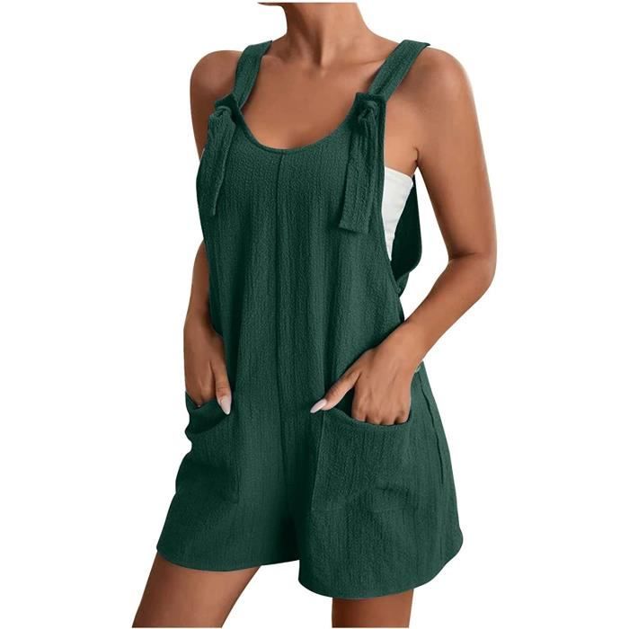 Womens Salopette En Coton Salopette Décontractée Sans Manches Réglable Combinaisons Jambes Larges Avec Poches Noir