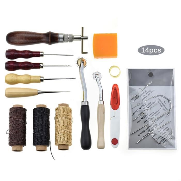 Kit Couture Cuir 54 Pièces - Fil 8 Couleurs, Aiguilles, Poinçon | Pour Réparation Et Création Cuir
