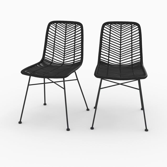 Lot de 2 chaises en rotin et pieds en métal noir - Tamara - Maison Pavane Lot de 2 chaises en rotin et pieds en métal noir - Tamara - Maison Pavane