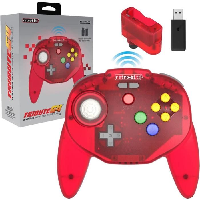 Rétrogaming Retro Bit Tribute64 2.4GHz Mantte sans Fil pour Nintendo 64SwitchPCMac Clear