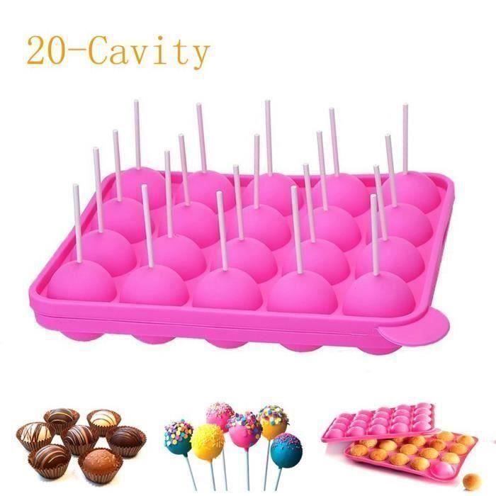 20 Cavités Moule Pop Cake + 220 Bâton, Moulle Cake Pop Silicone Pour Faire Bonbon Cupcake