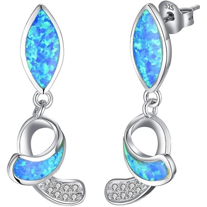 Boucles D'oreilles Femme Bleu Foncé Avec Zircons - Laiton Plaqué Argent - Dormeuses Neuves