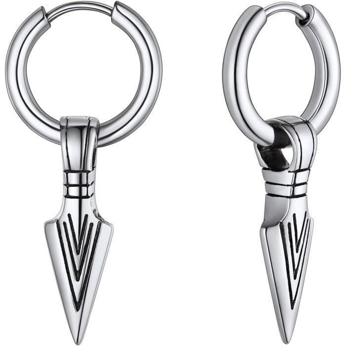 Liitata Lot De 2 Paires De Boucles D'oreilles Créoles Gothiques En Acier Inoxydable - Cartilage Perforé - Boucles D'oreilles Hip Hop Punk Rock Pour Hommes Et Femmes - Argent Et Noir