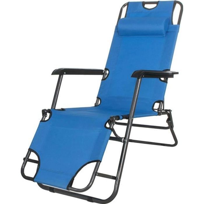 Transat de jardin pliable - SPRINGOS - bleu - Chaise longue de jardin
