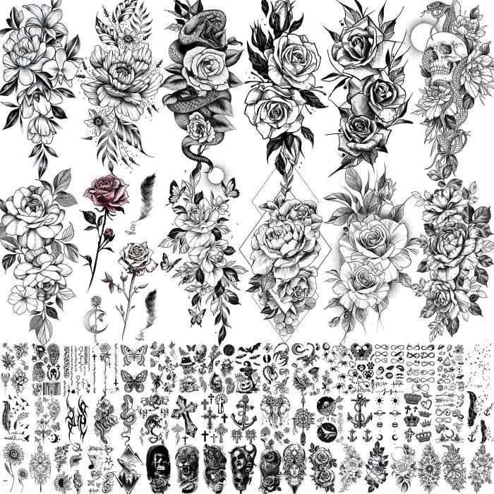 68 Feuilles Tatouages Temporaires 3D COKTAK - Animaux, Tribal, Crâne Pour Halloween Et Fêtes