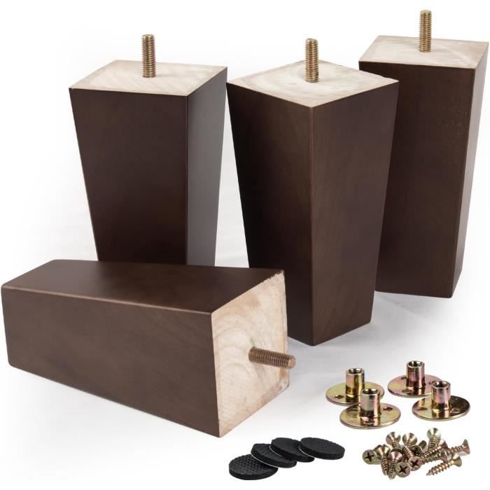 Lot De 4 Pieds De Meuble En Bois De Caoutchouc – 3,1 Pouces – Avec Vis Et Patins – Zaplyte – Pour Canapé Ou Table
