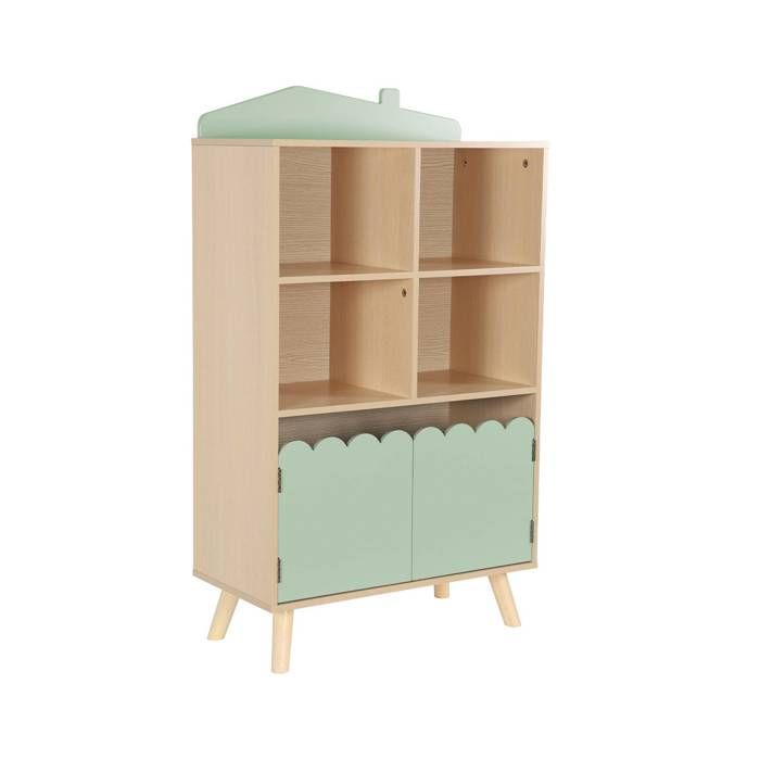 Bibliothèque enfant verte 2 portes et 4 étagères