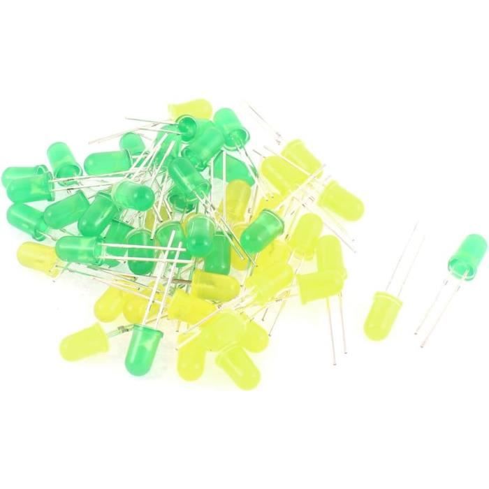 50 5 Mm Rond Haut Vert Jaune Lampe Led Diodes Électroluminescentes ...