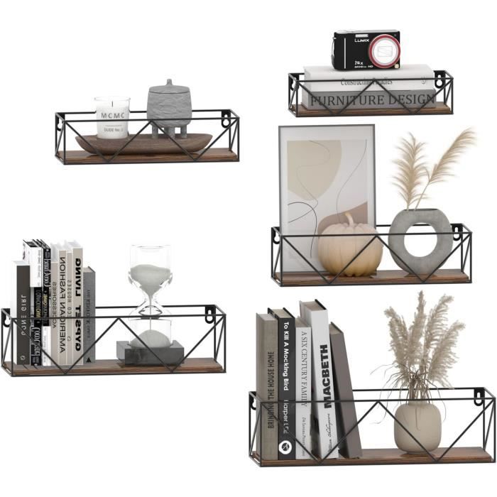 Lot De 5 Étagères Murales Flottantes En Bois Et Fer - Dimensions Variées - Pour Salon/Chambre/Bureau - HORLIMER