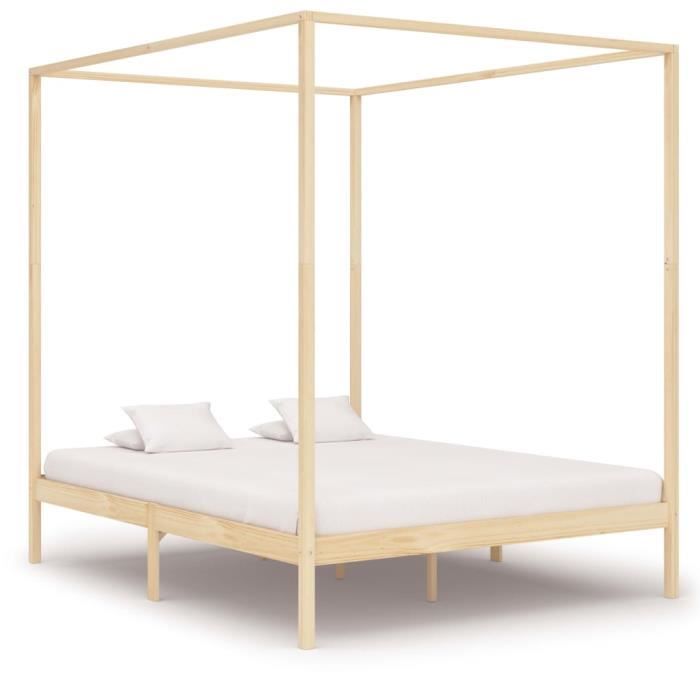 Lit à Baldaquin Double Acajou Massif - Style Colonial - 180x200 Cm - Palazzo INT