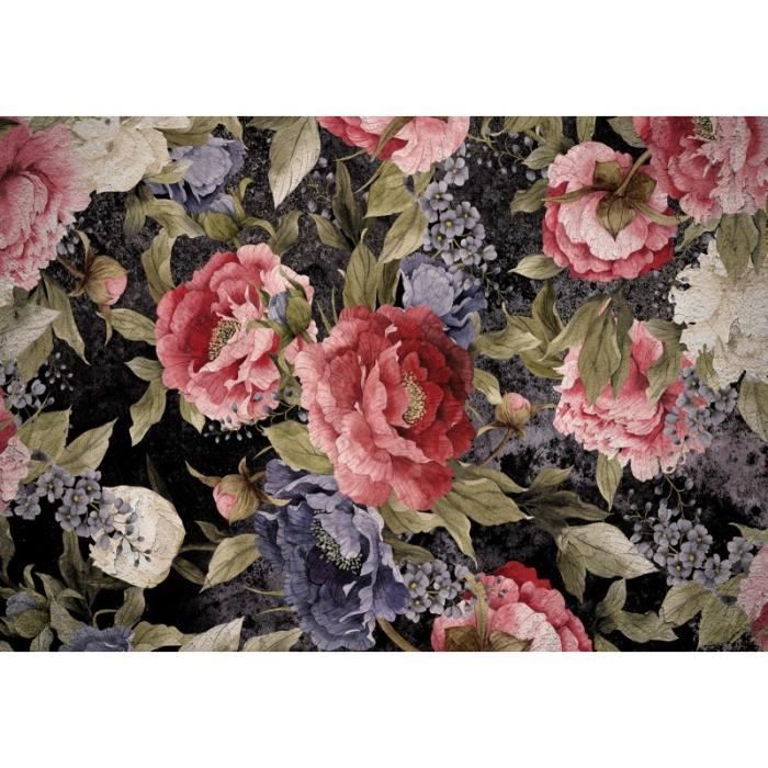 Papier Peint Photo Diamants Rouges Et Fleurs – Motif Luxe Or Perle, Non Tissé, Démontable, Personnalisable