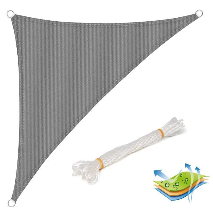 WOLTU Voile d’ombrage triangulaire en HDPE, protection contre le soleil avec protection UV pour jardin ou camping,5x7x7m Gris