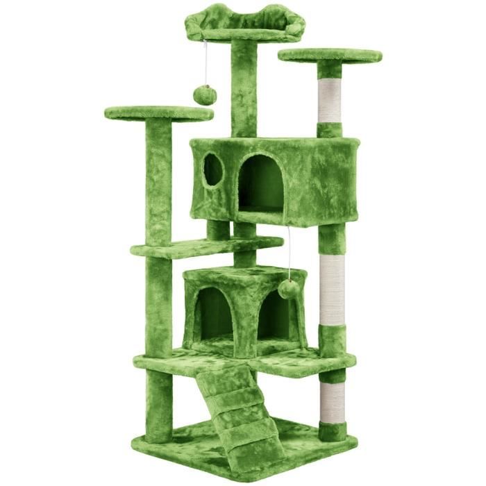 Comparer les prix de Yaheetech Arbre à Chat avec 2 Niches 3 Plateformes 2 Boules Sisal Arbre à Grimper Multi-Niveaux Hauteur 137cm  pour 3-4 Chats Vert