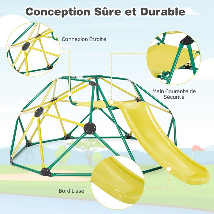 DREAMADE Dôme d'escalade avec Toboggan pour 3-10 Ans, Plateforme en Tissu, Cadre Métallique, Aire de Jeux Intérieur & Extérieur, Charge Max. 180 kg ( Dôme + Toboggan Orange
