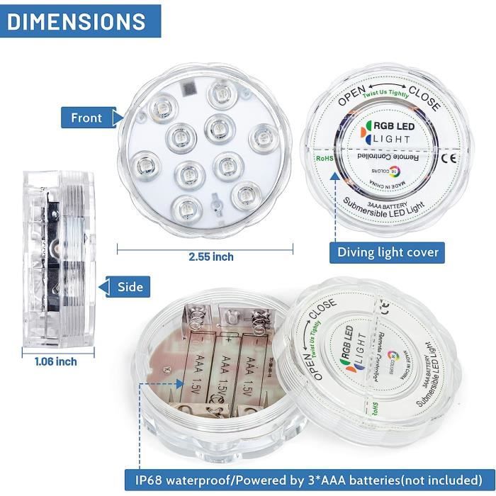 Lot de 2 bandes lumineuses LED alimentées par piles avec télécommande 24 touches, pour arrière