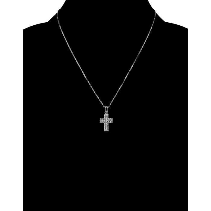 Collier en argent rhodié chaîne avec pendentif croix chrétienne en