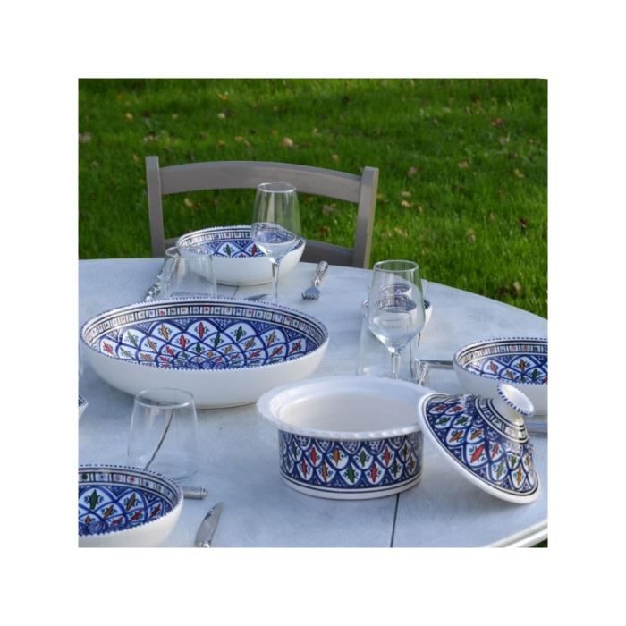 Service à Couscous Bakir Bleu 6 Personnes - Assiettes Et Plats Traditionnels Artisanat
