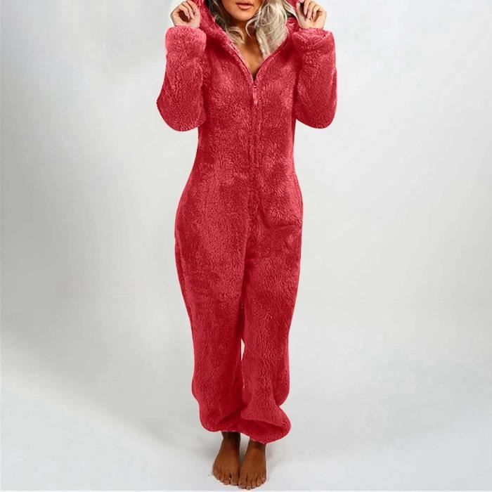 PYJAMA CHEMISE DE NUIT Combinaison Pyjama Adulte Femme Hiver Chaud Barboteuse Pyjama Zippee a Capuche Pyjama Femme a Fauve Fauve Cdiscount Pret a Porter