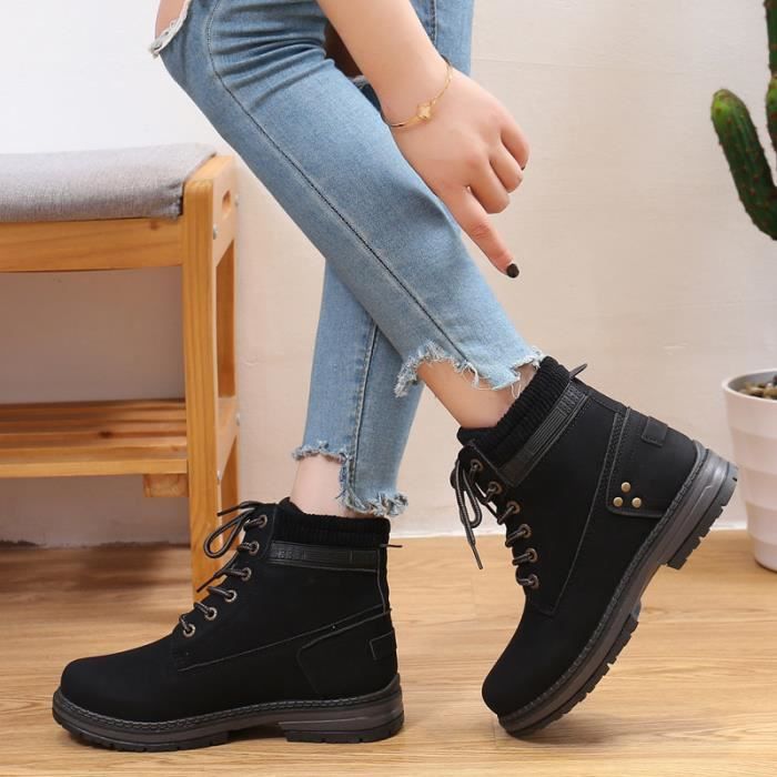 Bottines Femme NOIR Mode Automne Hiver Chaussures adh sif