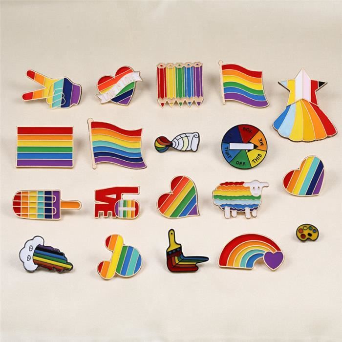 Pin Badge Métal Epoxy - Drapeau Arc-en-ciel Rainbow & Non-Binaire, Résistant à L'eau Et à La Lumière