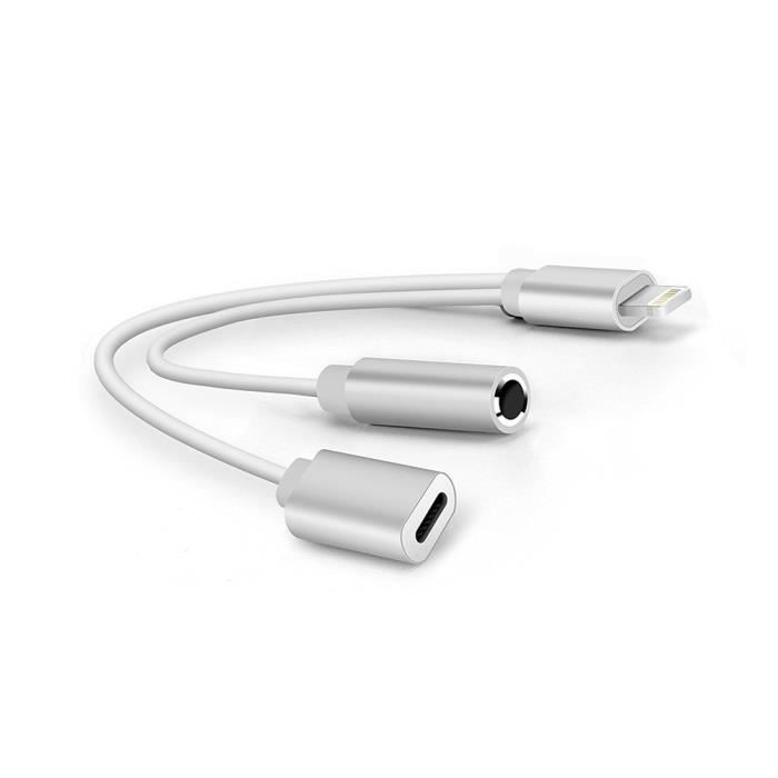 Wisdomup Double adaptateur Lightning 2 en 1 pour casque audio et chargeur  pour iPhone iPad à prix pas cher