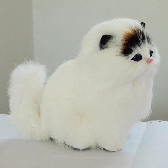 Peluche chat qui miaule simulation kawaii mignon Blanc avec tache marron foncee gros yeux bleus realiste Cadeau pour enfants Cdiscount Jeux Jouets