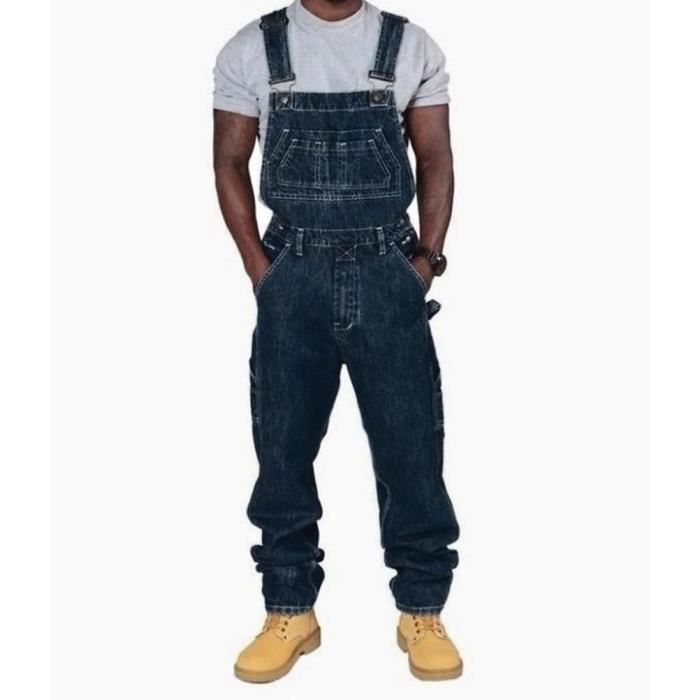Minetom Salopette en Denim Homme Vintage Coupe Reguliere Multipoches de Travail Jeans Pantalon Slim Jumpsuit Dungarees Streetwear