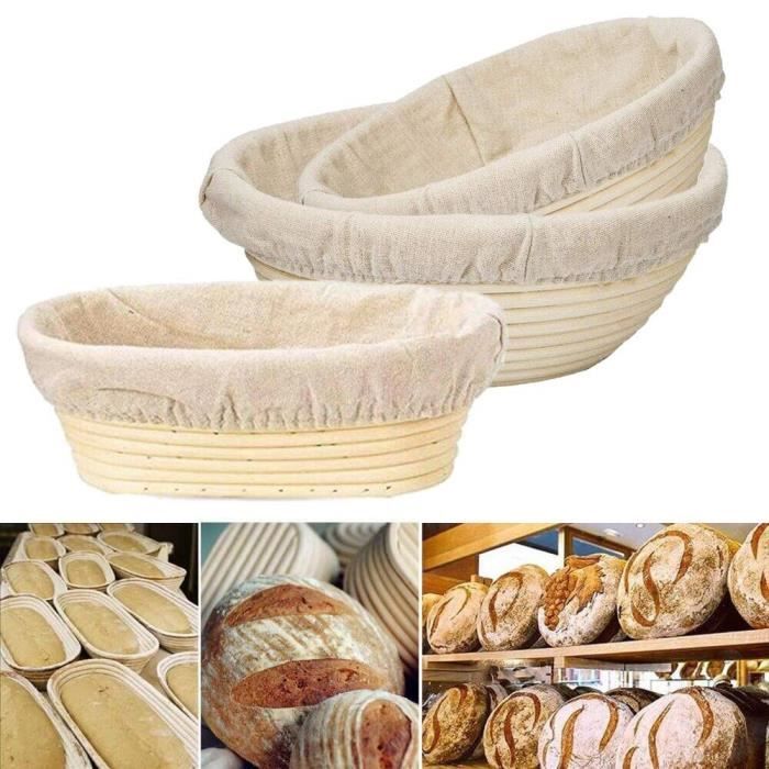 2 Paniers à Pain En Rotin Naturel Avec Doublure En Lin - Banneton Pour Fermentation Du Pain Traditionnel