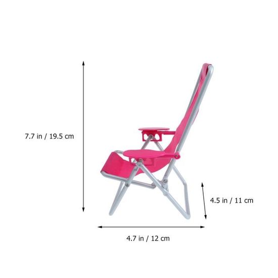 Toyvian Jouet de Chaise Pliante de Simulation Chaise Mini décoration de Simulation Oxford Tissu Chaise Pliante réglable Pieds en Fer pour Bain de Plage Pause midi Rose