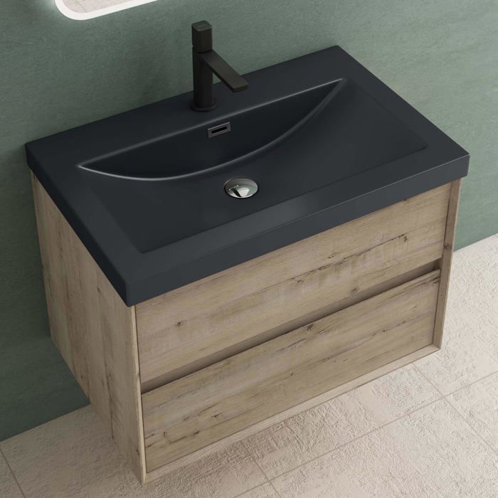 Meuble De Salle De Bain Suspendu 100x48x54 Cm – Avec Lavabo, Miroir, 2 Tiroirs Soft-close, Gris
