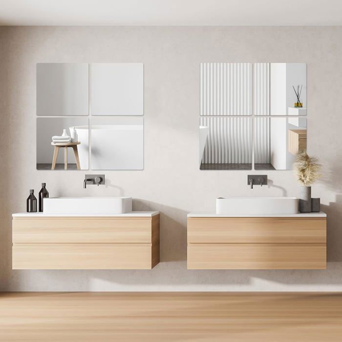 TSKDKIT Miroir Mural 50 X 40 Cm à Coller Sur Le Mur, Autocollant Sans Cadre HD, Grand Miroir En Verre Pour Salle De Bain, Porte D'armoire, Couloir, Chambre à Coucher