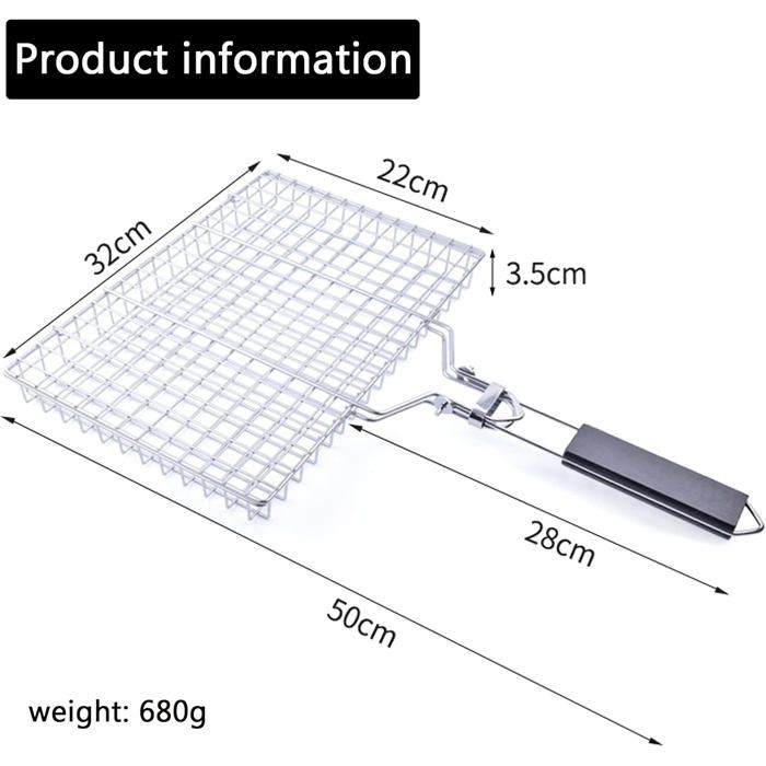 Panier Grille Barbecue En Alliage Fer Nickelé - Poignée Bois, Pliable (31x25 Cm) - 6