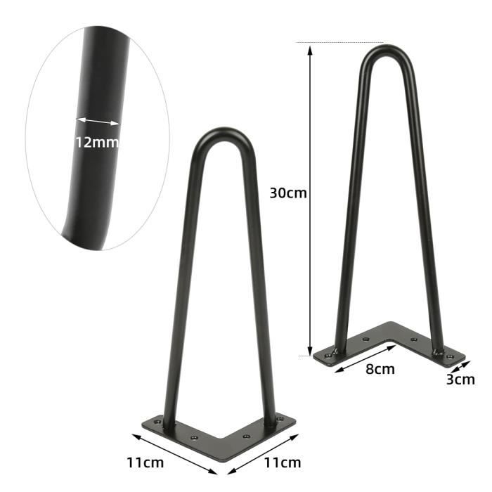 Lot De 4 Pieds De Table En épingle à Cheveux - Hauteur 72 Cm, En Acier Peint Noir - Support Jusqu'à 150 Kg - Avec Vis Et Protections Sol